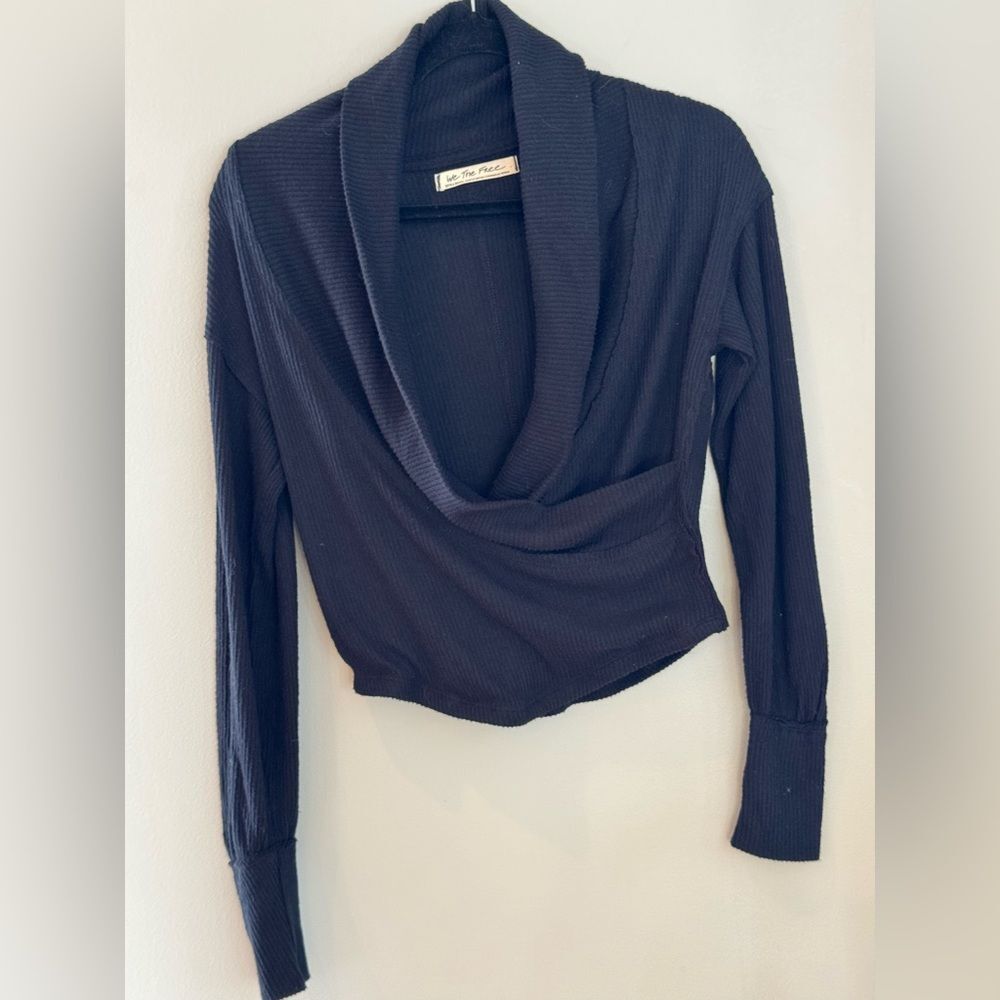We the Free By Free People Women’s Size XS Hold Me Close‎ Rib Wrap Top Black - Picture 7 of 8